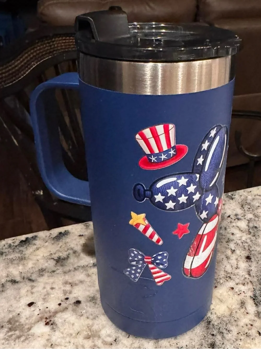 Patriotic Blue Stainless Tumbler - 6 1/2” tall 3” diameter